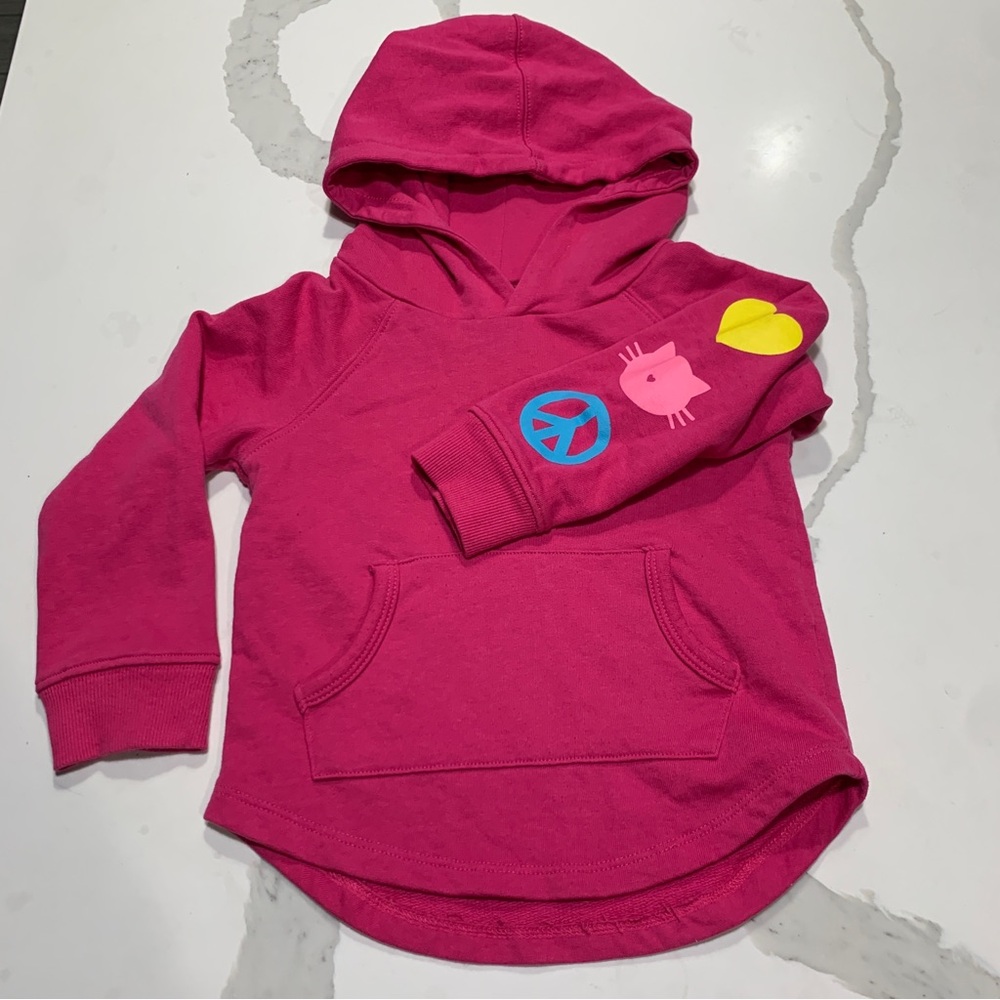 Girls Pink Pullover Hoodie with Cute Arm Accents and Kangaroo Pouch Size 3T